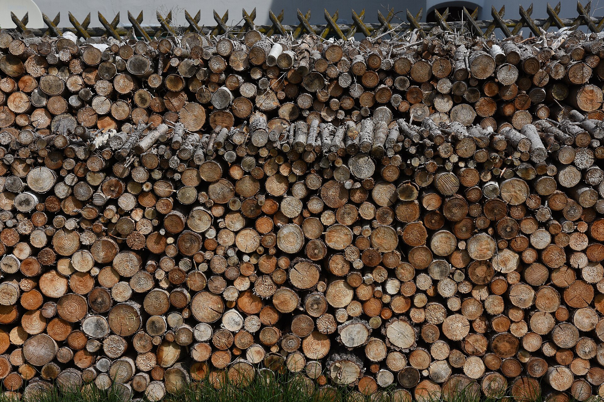 Stères de bois de chauffage empilés au bord d'une route